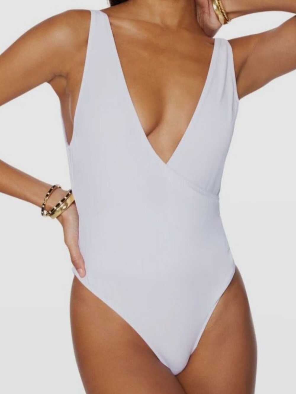 Ramy Brook Women's White Solid Soren V-Neck One-Piece Swimsuit Size L